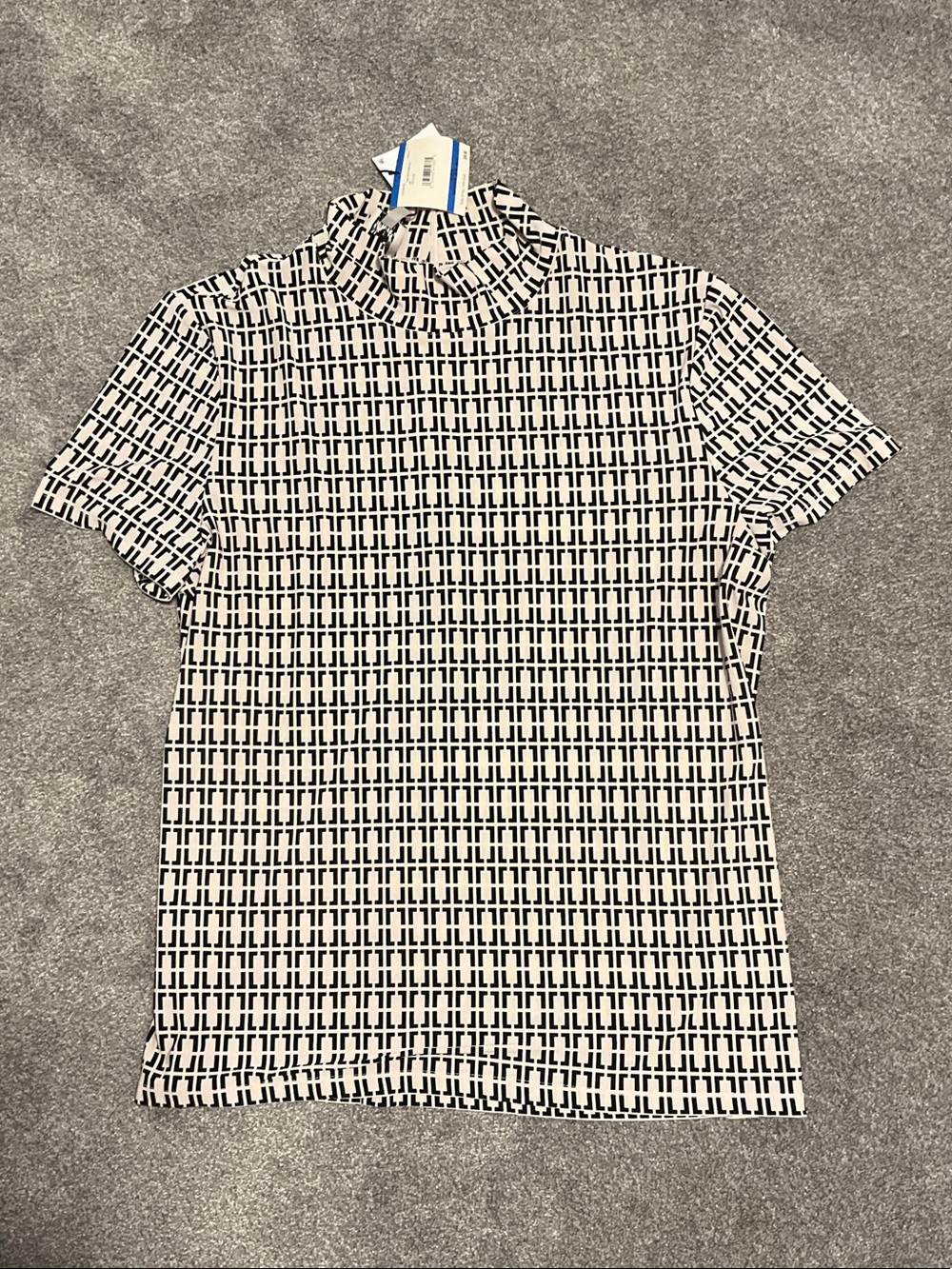 Anne Klein Black and White Short-Sleeve Mock Neck Tee